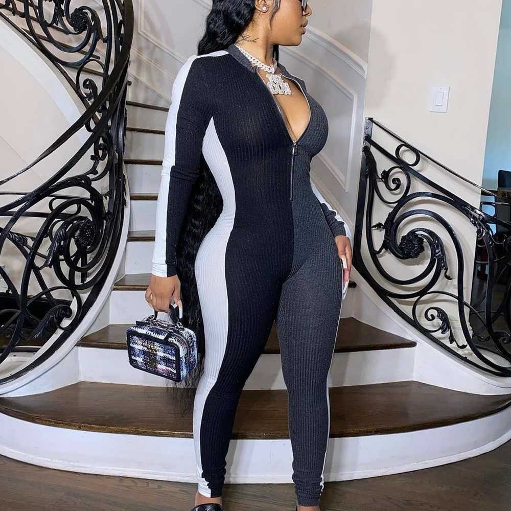 Tricolor (White, Black & Gray) Shane Justin Jumpsuit